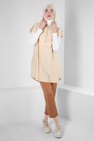 Tesettür giyim BEJ ALVİNA KAPÜŞONLU TUNİK T 42767