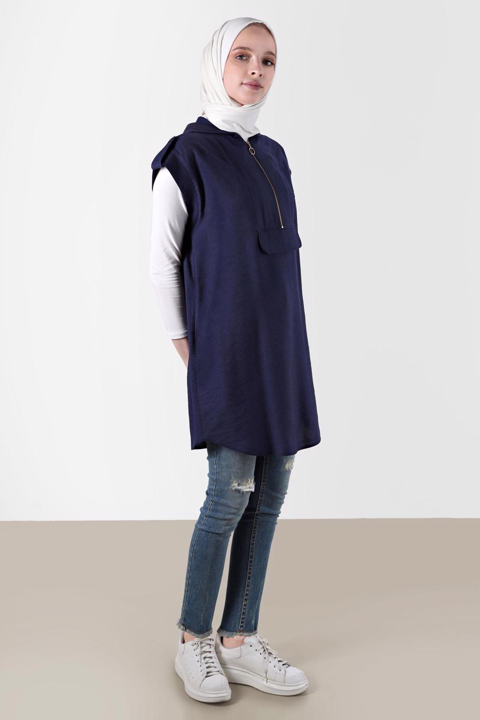 Tesettür giyim LACİVERT ALVİNA KAPÜŞONLU TUNİK T 42767