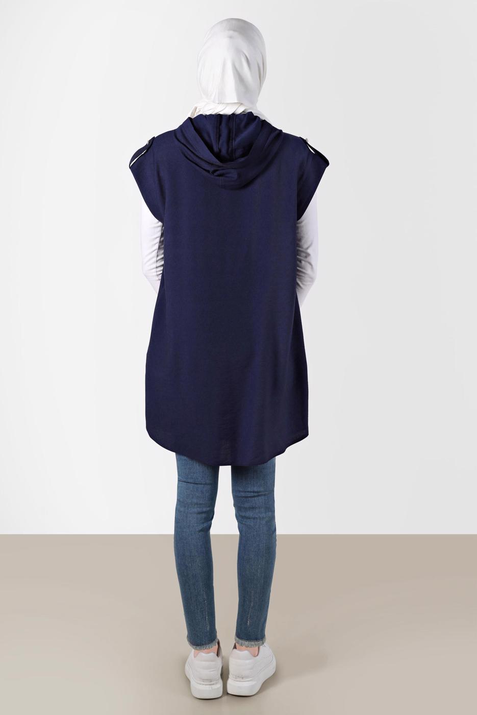 Tesettür giyim LACİVERT ALVİNA KAPÜŞONLU TUNİK T 42767