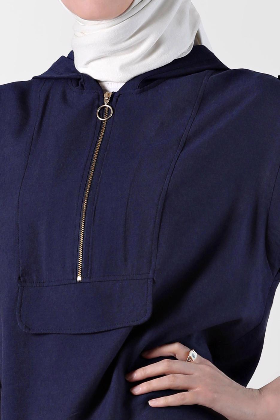 Tesettür giyim LACİVERT ALVİNA KAPÜŞONLU TUNİK T 42767