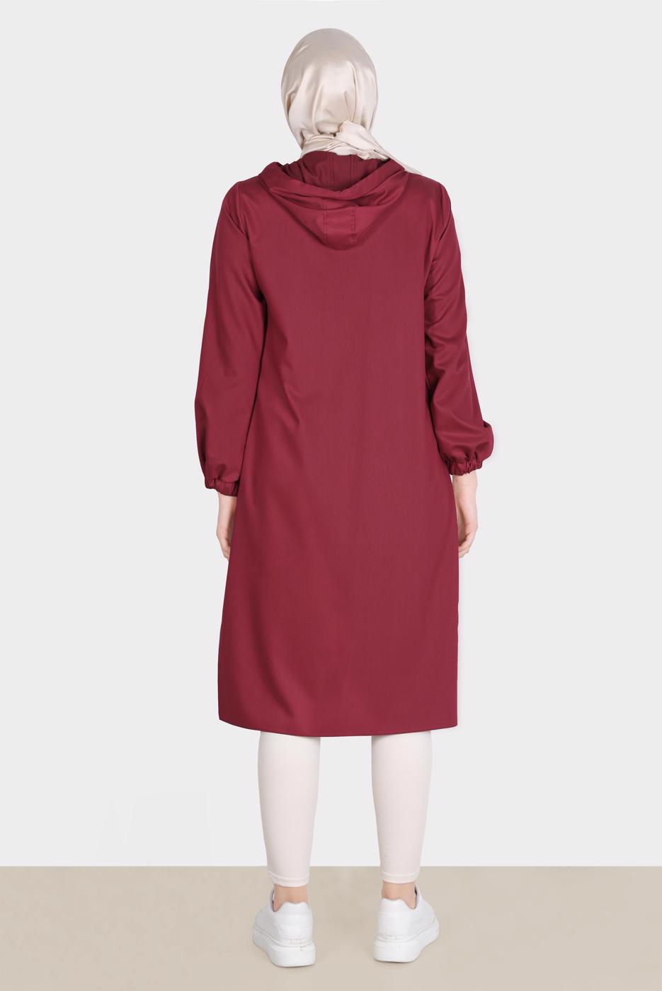 Tesettür giyim BORDO ALVİNA KAPÜŞONLU TUNİK T 42784