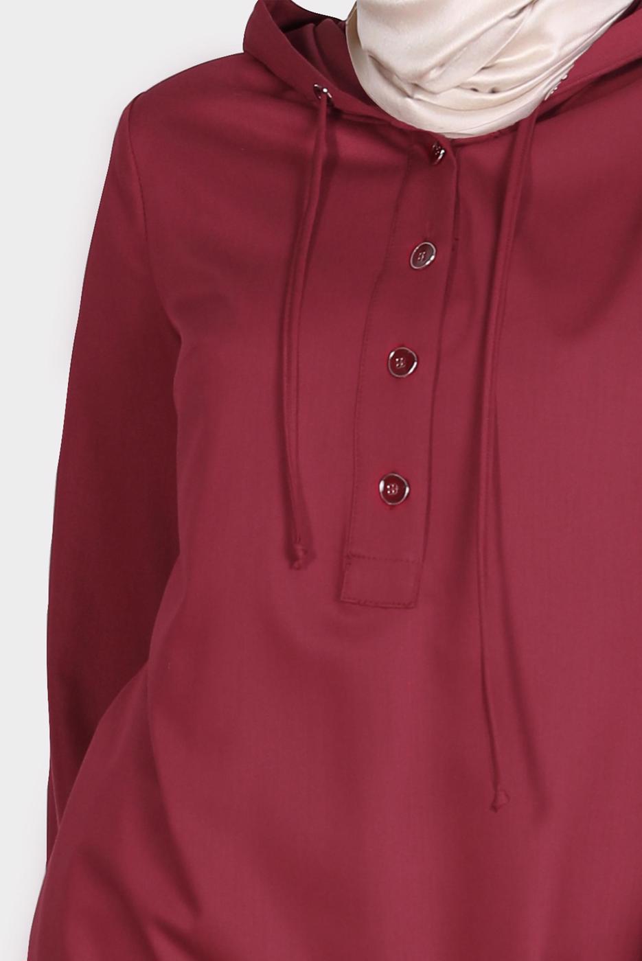 Tesettür giyim BORDO ALVİNA KAPÜŞONLU TUNİK T 42784