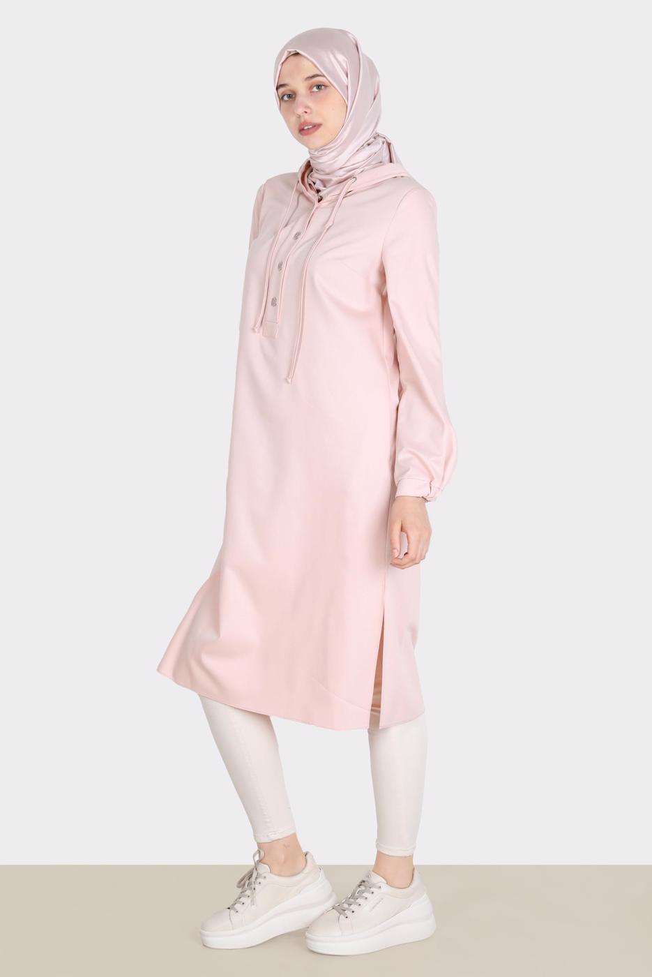 Tesettür giyim PUDRA ALVİNA KAPÜŞONLU TUNİK T 42784