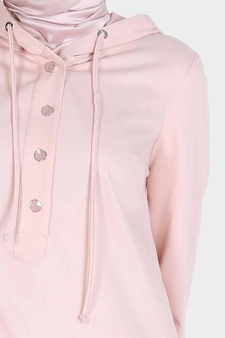 Tesettür giyim PUDRA ALVİNA KAPÜŞONLU TUNİK T 42784