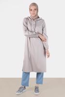 Tesettür giyim BEJ ALVİNA KAPÜŞONLU TUNİK T 42784