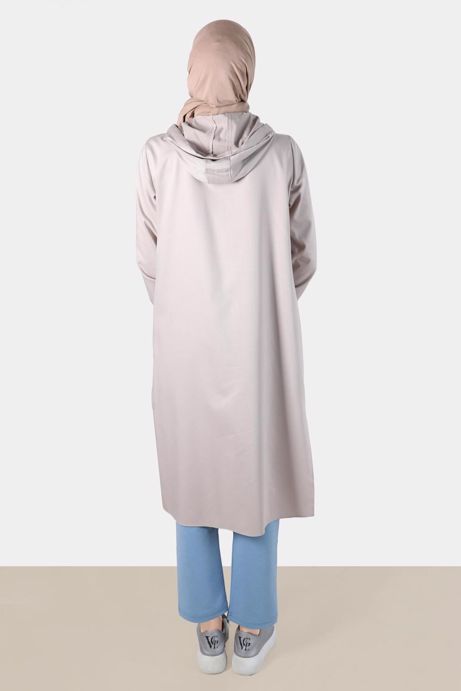 Tesettür giyim BEJ ALVİNA KAPÜŞONLU TUNİK T 42784