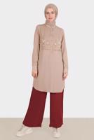 Tesettür giyim VİZON ALVİNA ÇİÇEK NAKIŞLI TUNİK T 42797