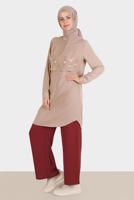 Tesettür giyim VİZON ALVİNA ÇİÇEK NAKIŞLI TUNİK T 42797