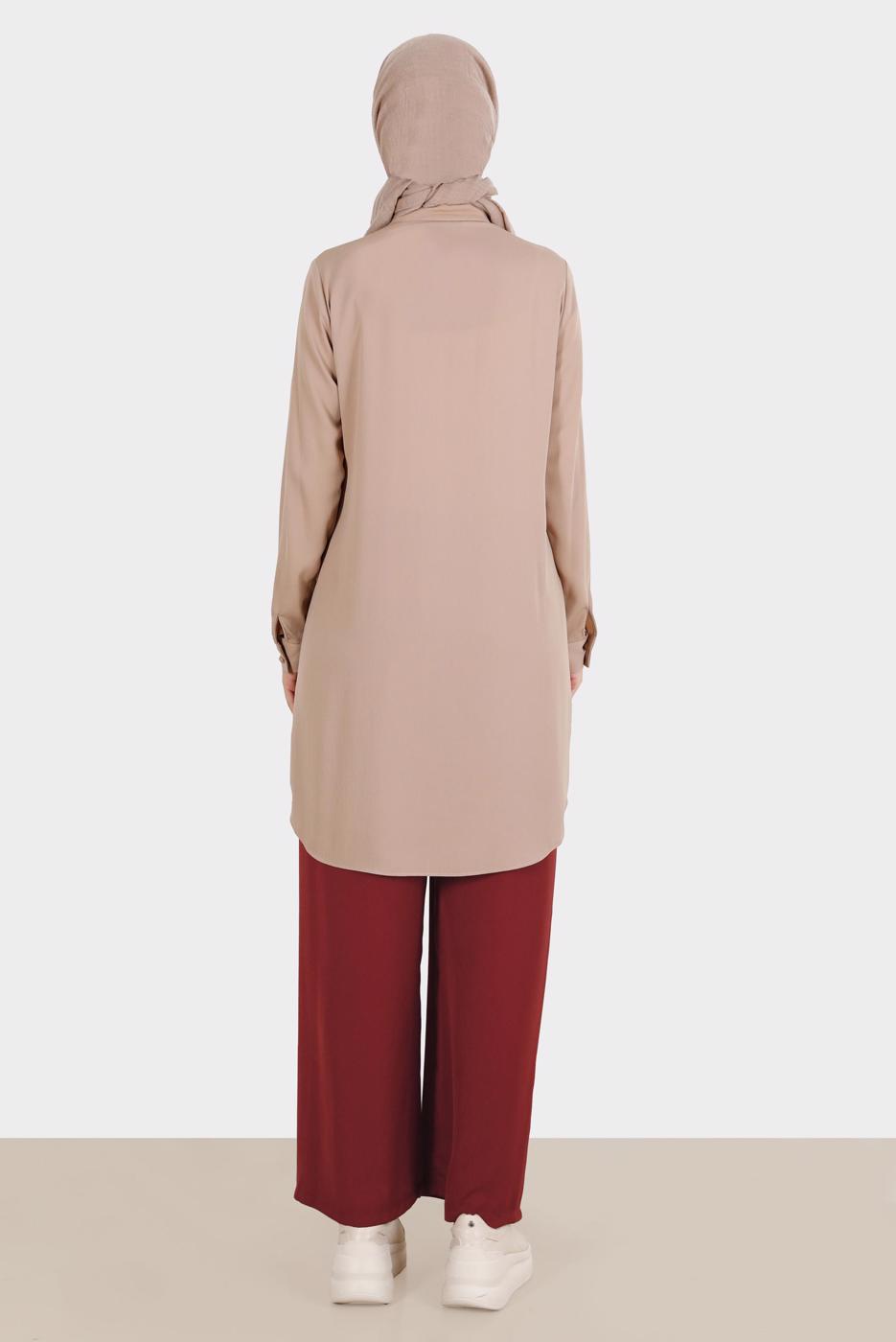 Tesettür giyim VİZON ALVİNA ÇİÇEK NAKIŞLI TUNİK T 42797