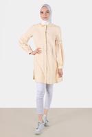 Tesettür giyim BEJ ALVİNA FIRFIR DETAYLI TUNİK T 42824