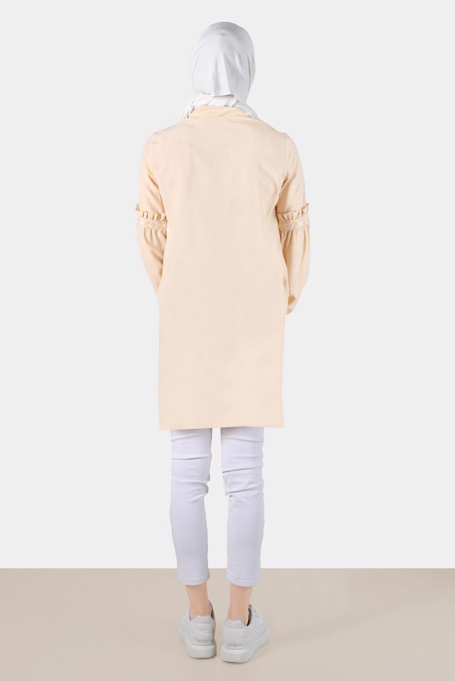 Tesettür giyim BEJ ALVİNA FIRFIR DETAYLI TUNİK T 42824