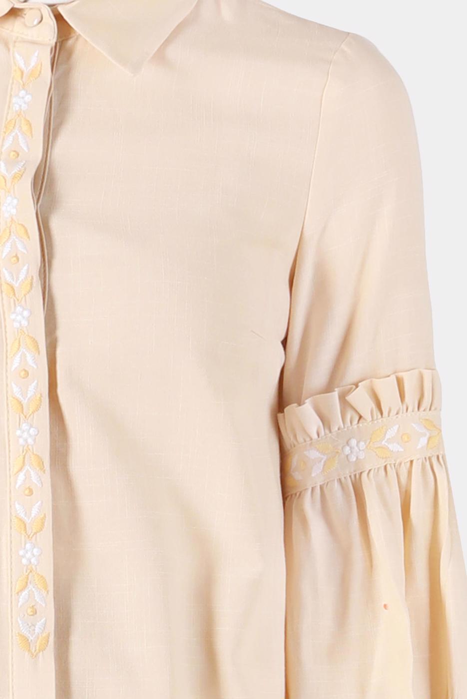 Tesettür giyim BEJ ALVİNA FIRFIR DETAYLI TUNİK T 42824