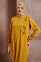Tesettür giyim SARI ALVİNA FIRFIR DETAYLI DÜĞMELİ TUNİK T 42825