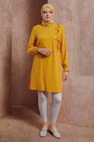 Tesettür giyim SARI ALVİNA FIRFIR DETAYLI DÜĞMELİ TUNİK T 42825