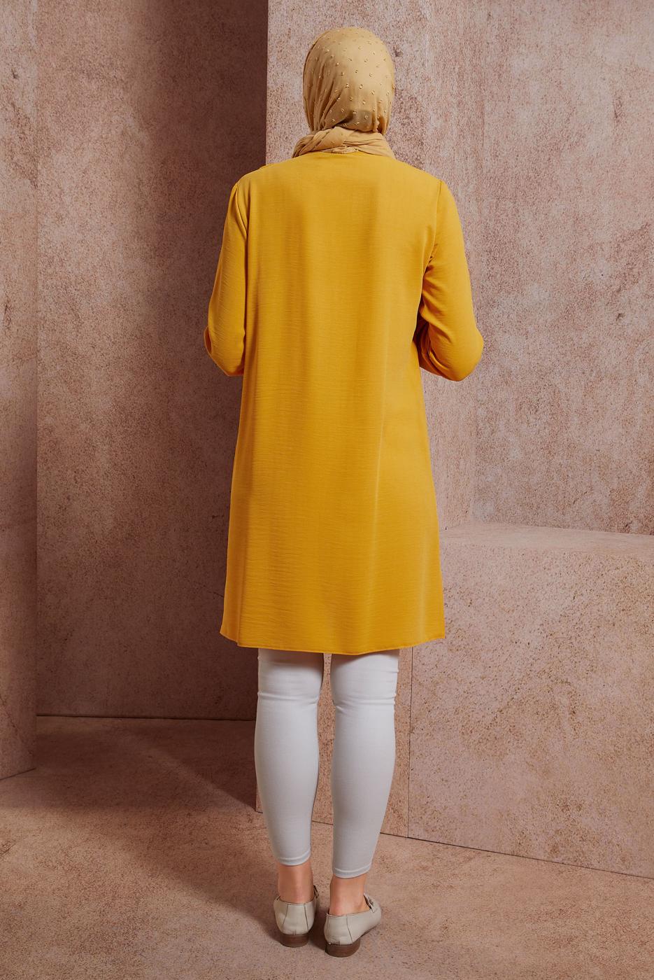 Tesettür giyim SARI ALVİNA FIRFIR DETAYLI DÜĞMELİ TUNİK T 42825