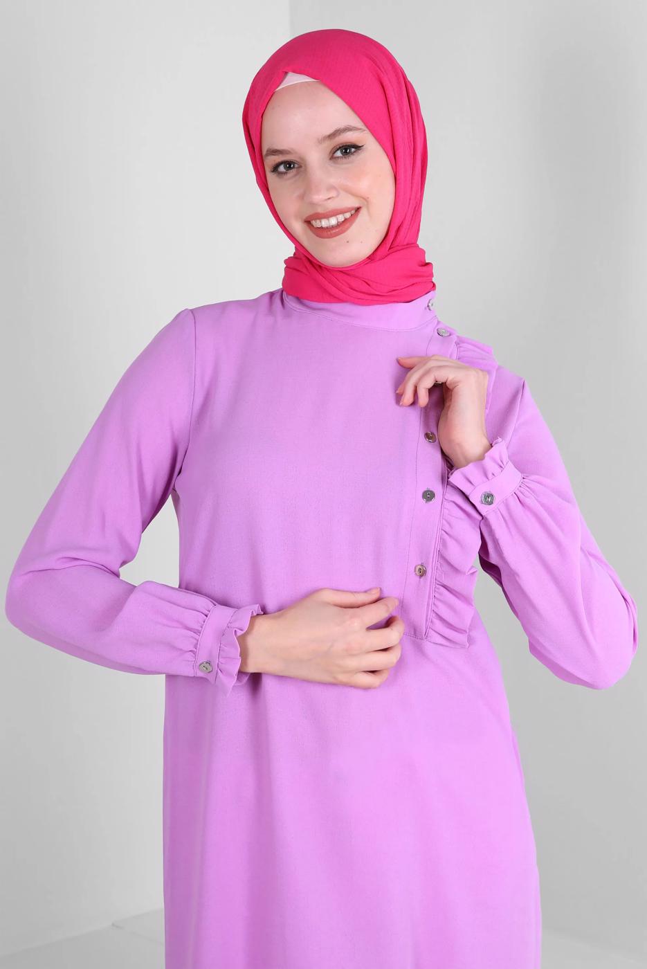 Tesettür giyim MOR ALVİNA FIRFIR DETAYLI DÜĞMELİ TUNİK T 42825