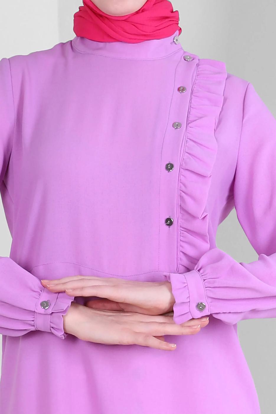Tesettür giyim MOR ALVİNA FIRFIR DETAYLI DÜĞMELİ TUNİK T 42825