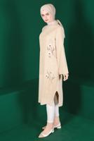 Tesettür giyim BEJ ALVİNA ÇİÇEK NAKIŞLI TUNİK T 42834