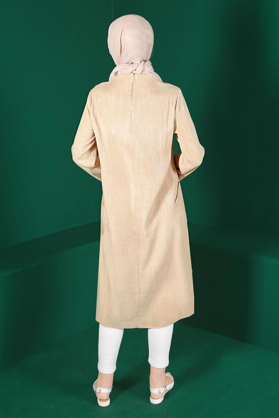 Tesettür giyim BEJ ALVİNA ÇİÇEK NAKIŞLI TUNİK T 42834