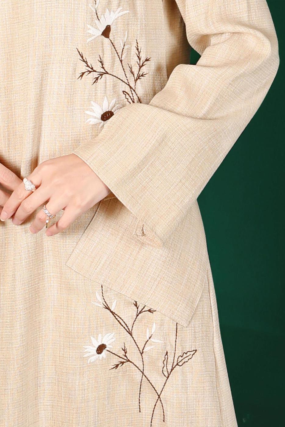 Tesettür giyim BEJ ALVİNA ÇİÇEK NAKIŞLI TUNİK T 42834