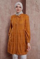 Tesettür giyim TURUNCU ALVİNA EKOSE DESENLİ TUNİK T 42836