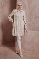 Tesettür giyim BEJ ALVİNA EKOSE DESENLİ TUNİK T 42836