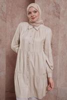 Tesettür giyim BEJ ALVİNA EKOSE DESENLİ TUNİK T 42836