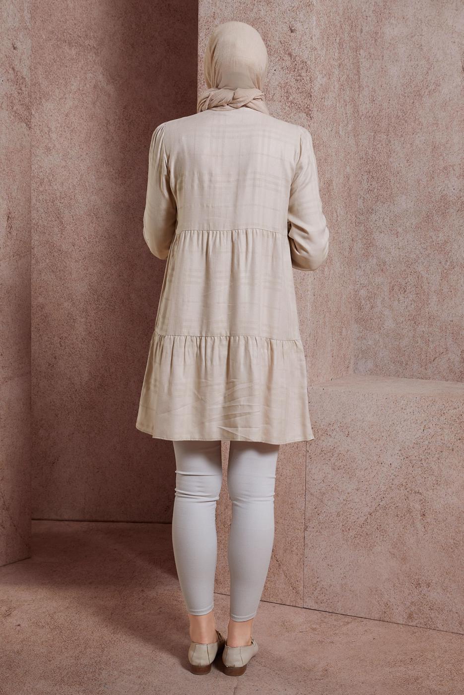 Tesettür giyim BEJ ALVİNA EKOSE DESENLİ TUNİK T 42836