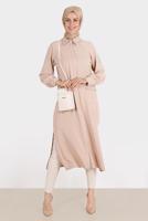 Tesettür giyim BEJ ALVİNA TAŞLI TUNİK T 42866