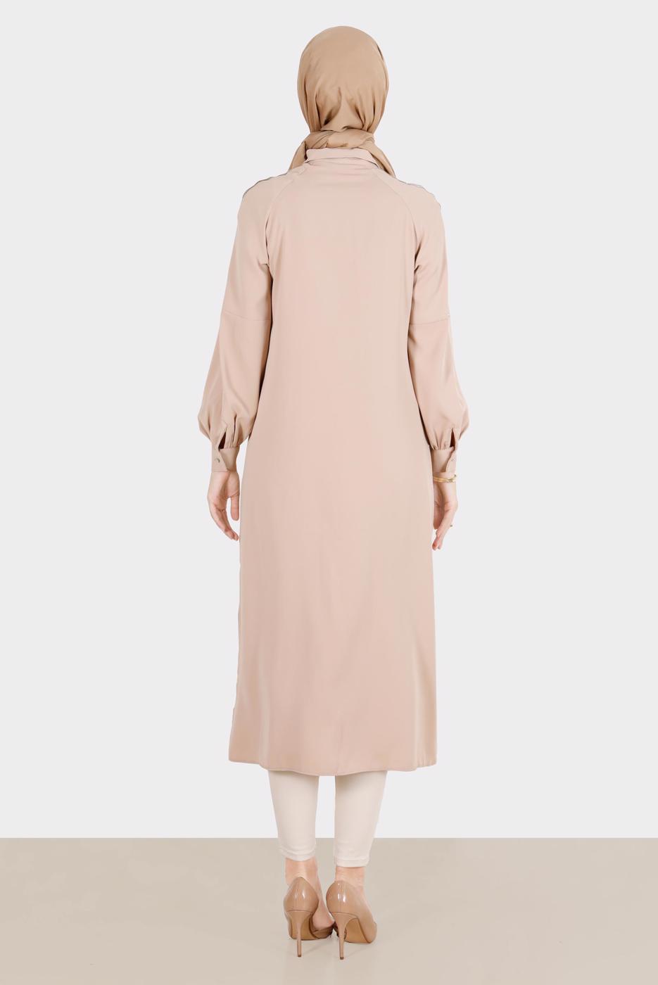 Tesettür giyim BEJ ALVİNA TAŞLI TUNİK T 42866