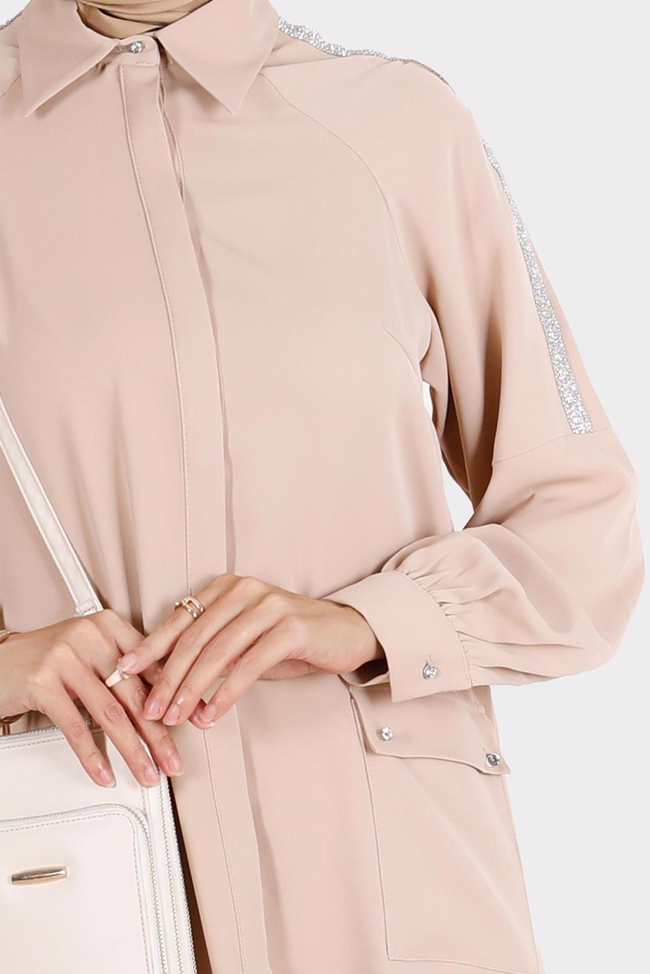 Tesettür giyim BEJ ALVİNA TAŞLI TUNİK T 42866