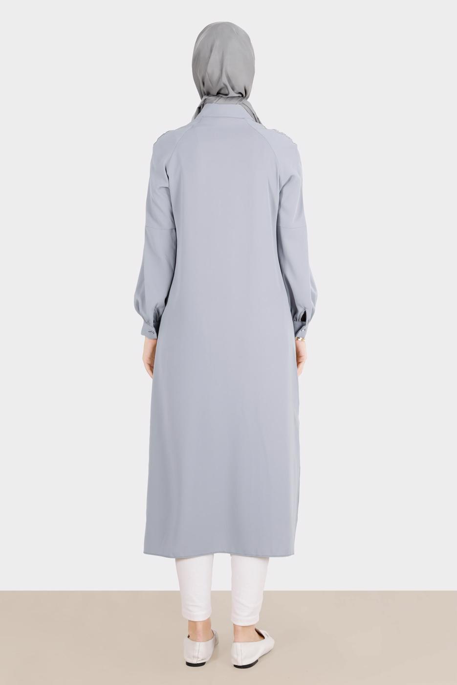 Tesettür giyim GRİ ALVİNA TAŞLI TUNİK T 42866
