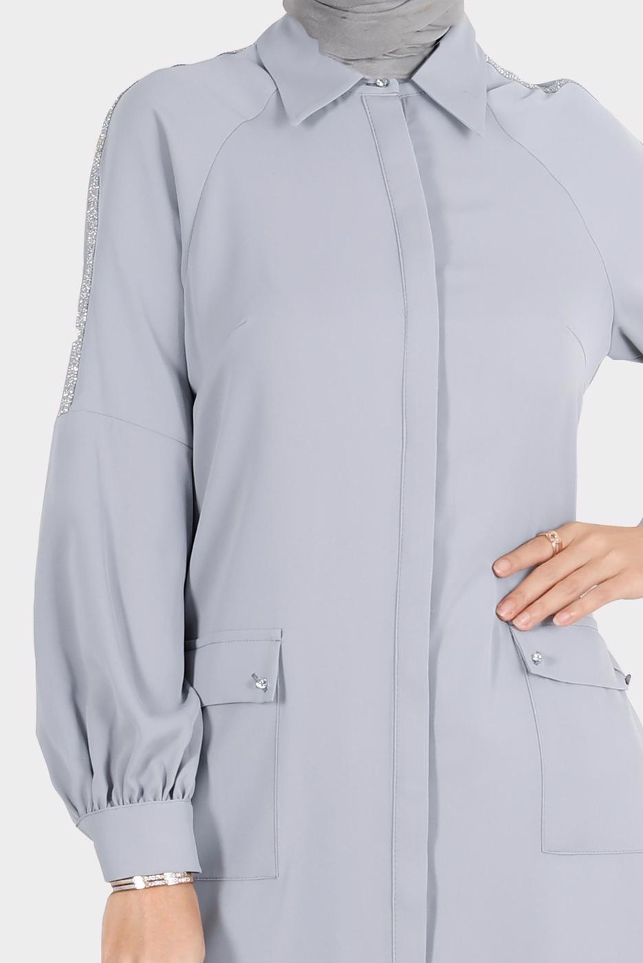 Tesettür giyim GRİ ALVİNA TAŞLI TUNİK T 42866