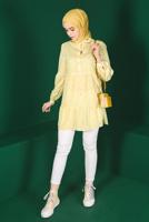 Tesettür giyim SARI ALVİNA ÇİÇEK DESENLİ DÜĞMELİ TUNİK T 42876