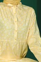 Tesettür giyim SARI ALVİNA ÇİÇEK DESENLİ DÜĞMELİ TUNİK T 42876