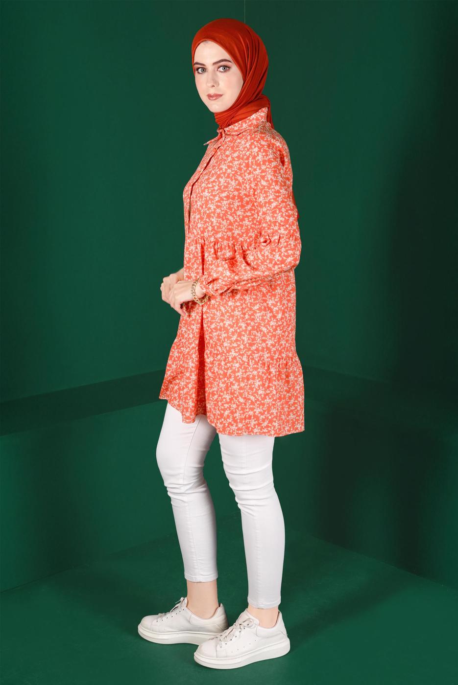 Tesettür giyim MERCAN ALVİNA ÇİÇEK DESENLİ DÜĞMELİ TUNİK T 42876