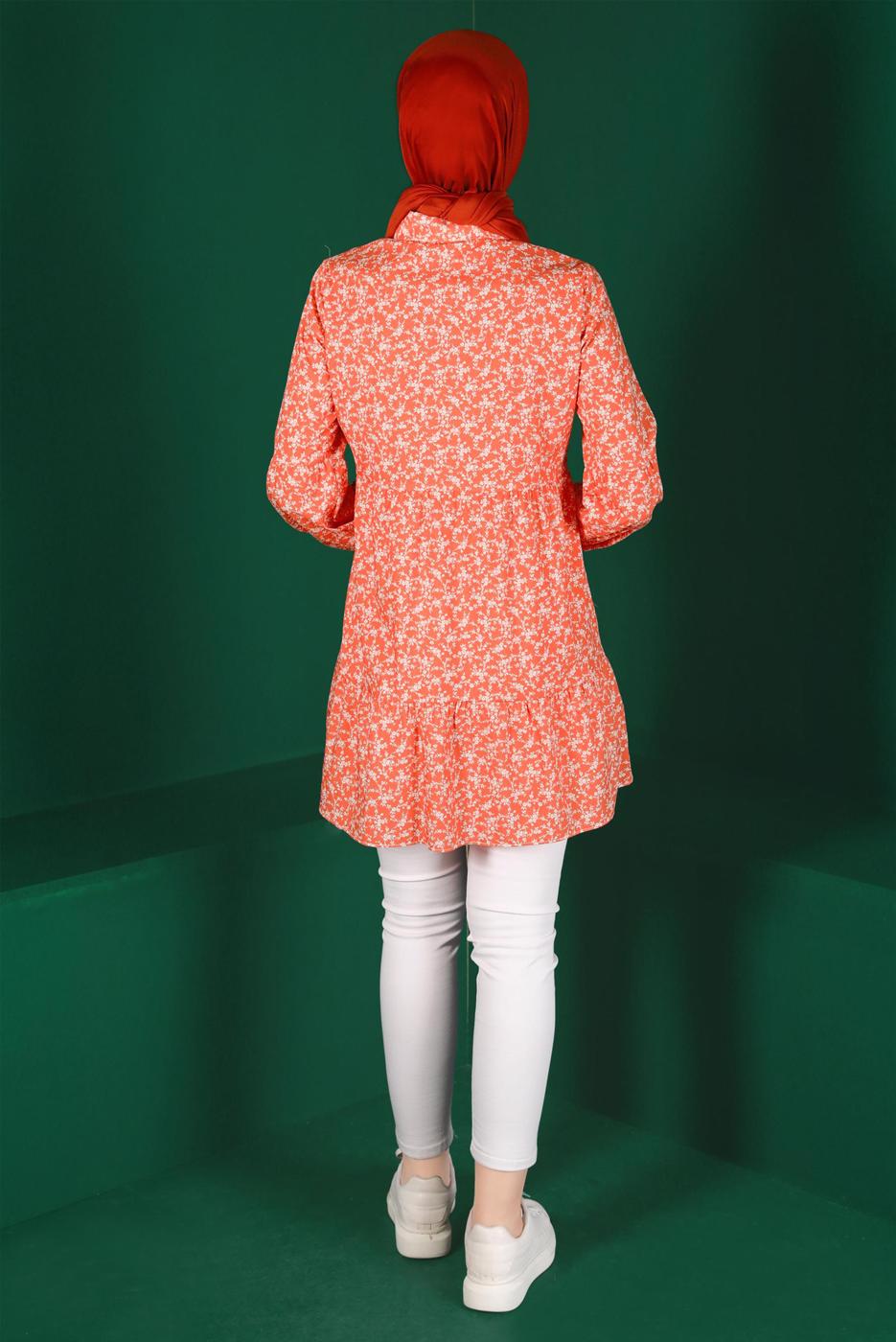 Tesettür giyim MERCAN ALVİNA ÇİÇEK DESENLİ DÜĞMELİ TUNİK T 42876