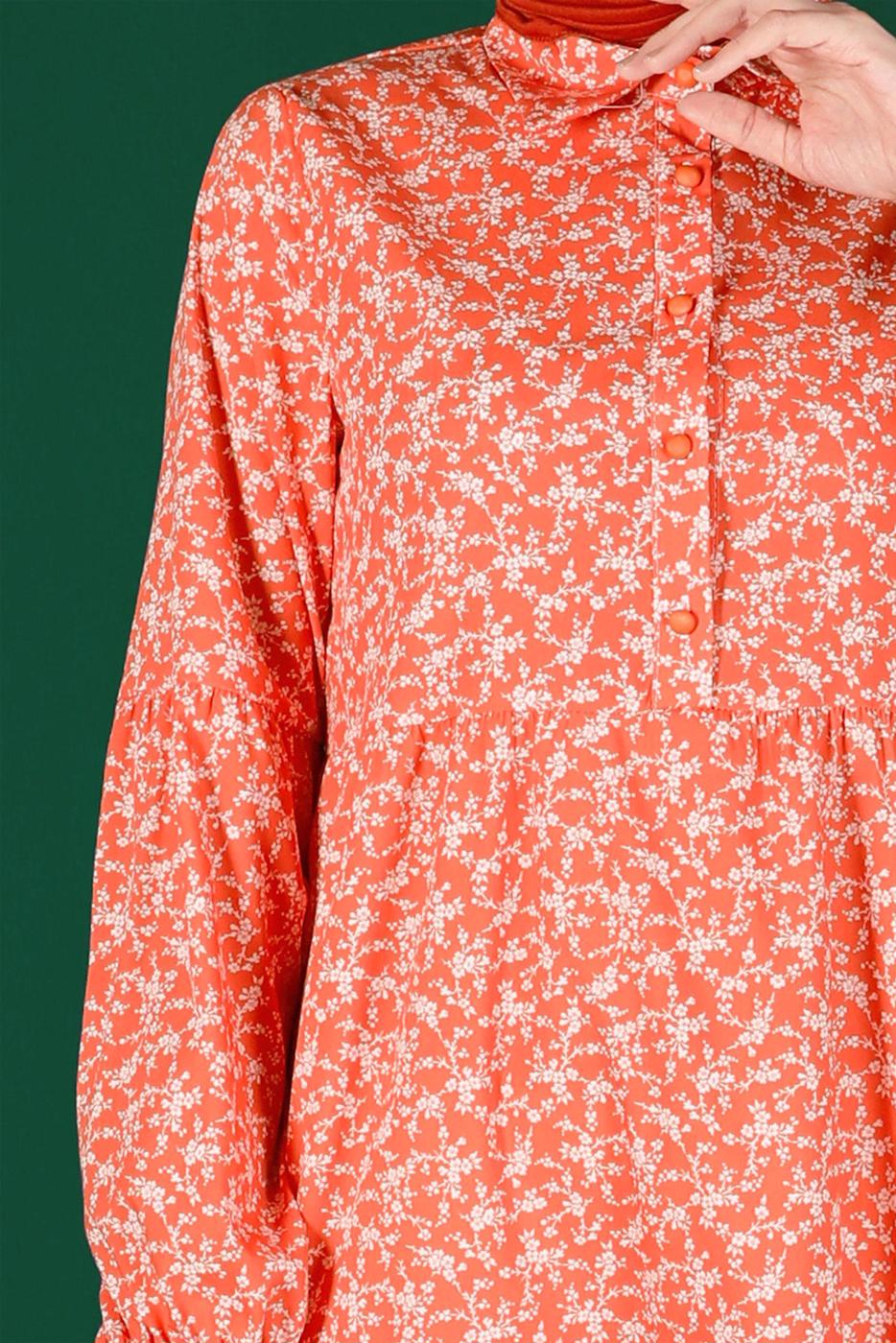 Tesettür giyim MERCAN ALVİNA ÇİÇEK DESENLİ DÜĞMELİ TUNİK T 42876