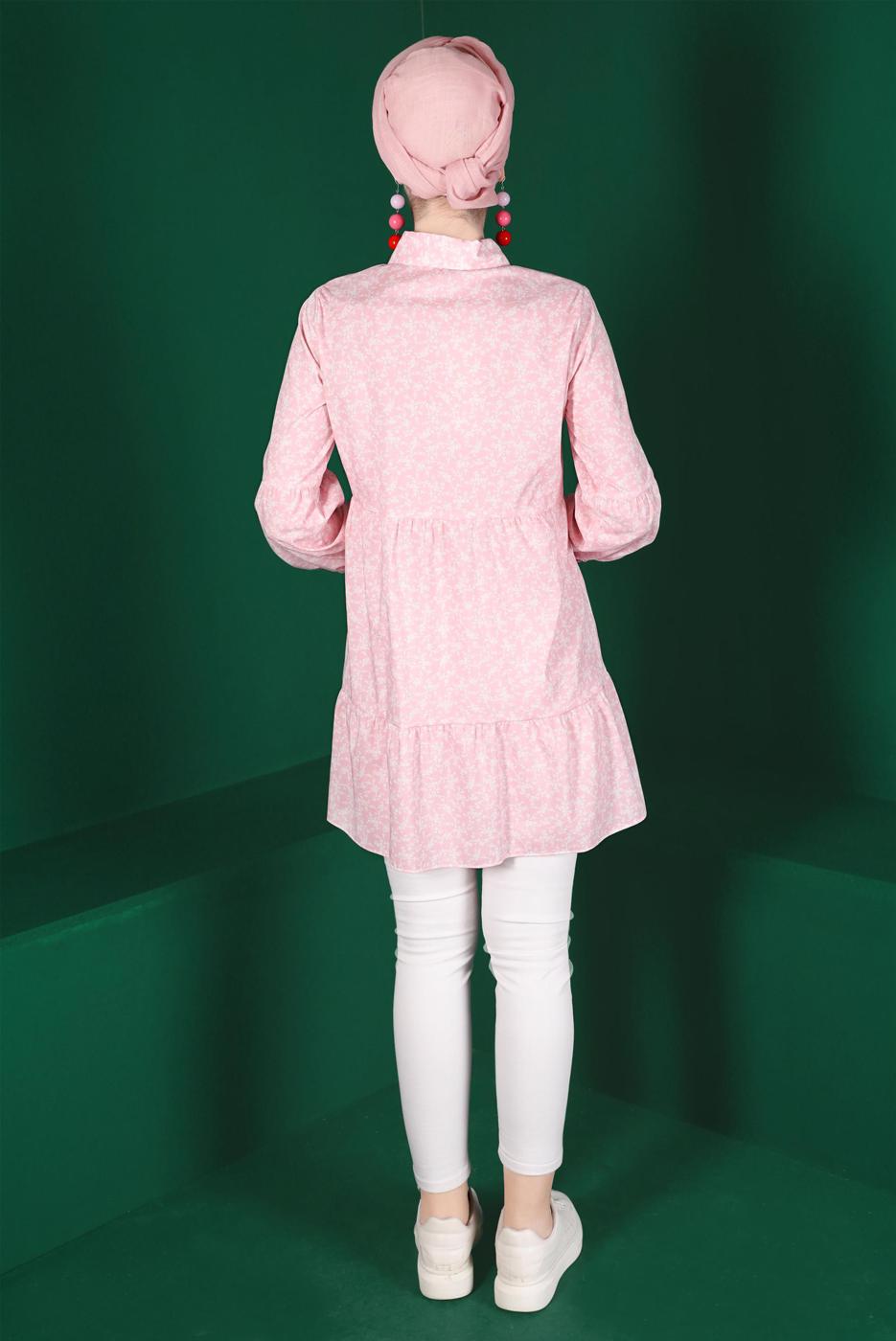 Tesettür giyim PUDRA ALVİNA ÇİÇEK DESENLİ DÜĞMELİ TUNİK T 42876