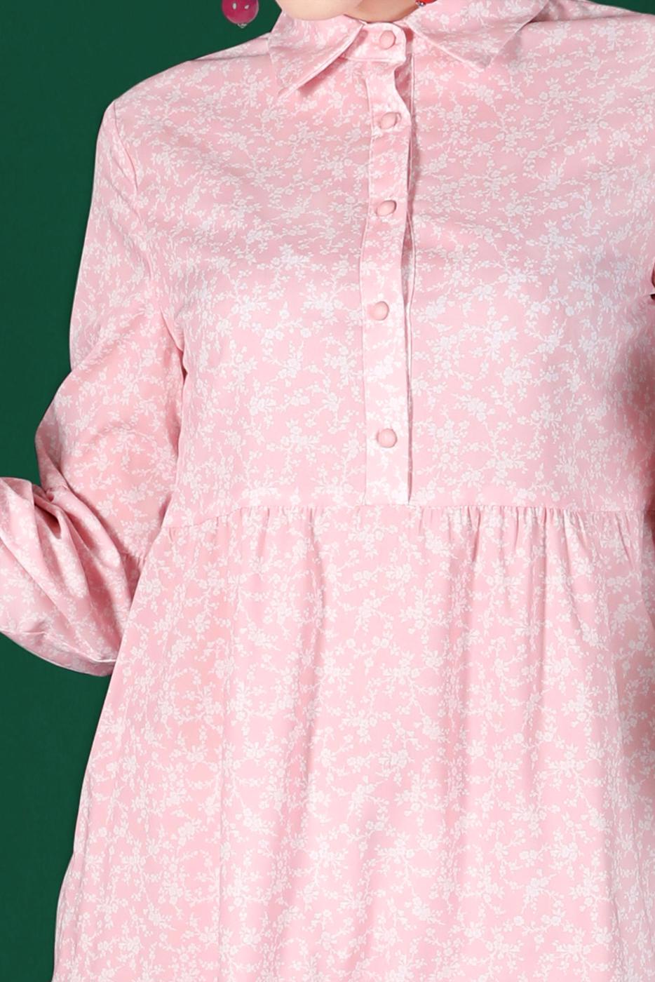 Tesettür giyim PUDRA ALVİNA ÇİÇEK DESENLİ DÜĞMELİ TUNİK T 42876