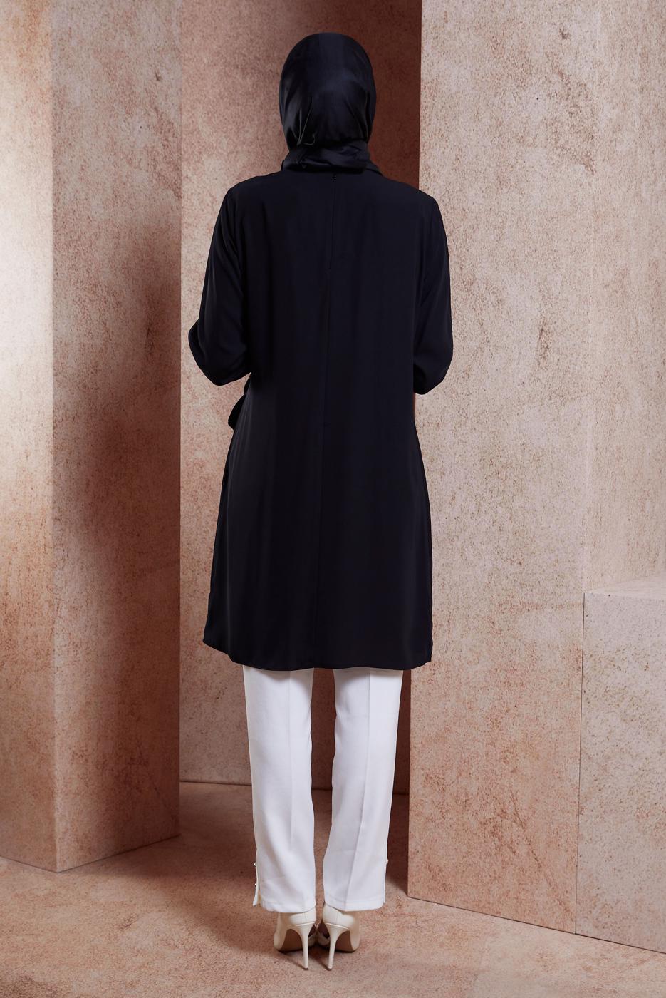 Tesettür giyim SİYAH ALVİNA BAĞLAMA DETAYLI TUNİK T 42880