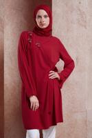 Tesettür giyim KIRMIZI ALVİNA BAĞLAMA DETAYLI TUNİK T 42880