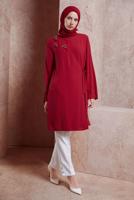 Tesettür giyim KIRMIZI ALVİNA BAĞLAMA DETAYLI TUNİK T 42880