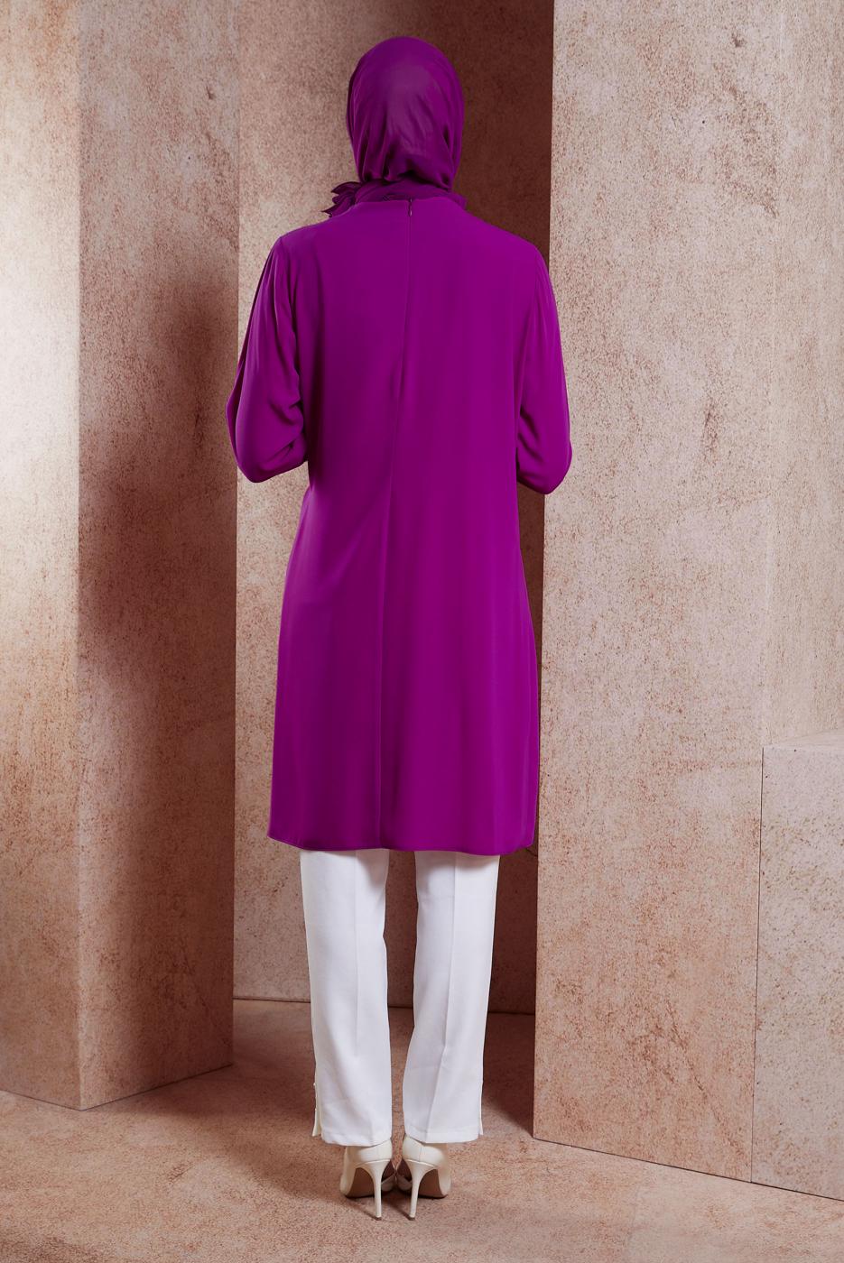 Tesettür giyim FUŞYA ALVİNA BAĞLAMA DETAYLI TUNİK T 42880