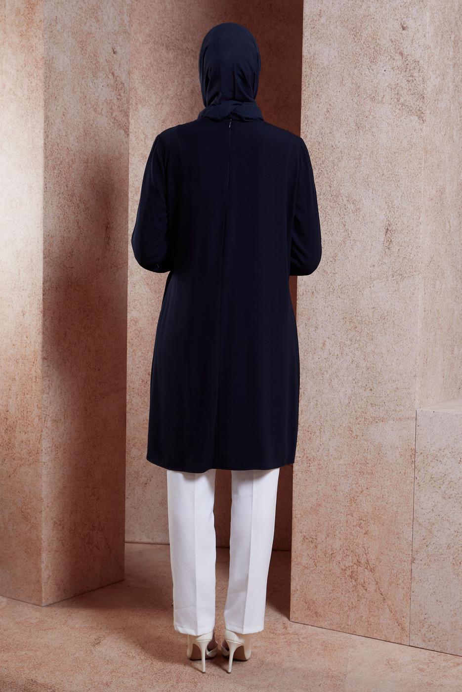 Tesettür giyim LACİVERT ALVİNA BAĞLAMA DETAYLI TUNİK T 42880