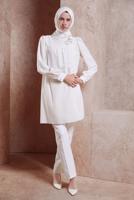 Tesettür giyim EKRU ALVİNA TAŞ DETAYLI TUNİK T 42902