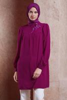 Tesettür giyim FUŞYA ALVİNA TAŞ DETAYLI TUNİK T 42902