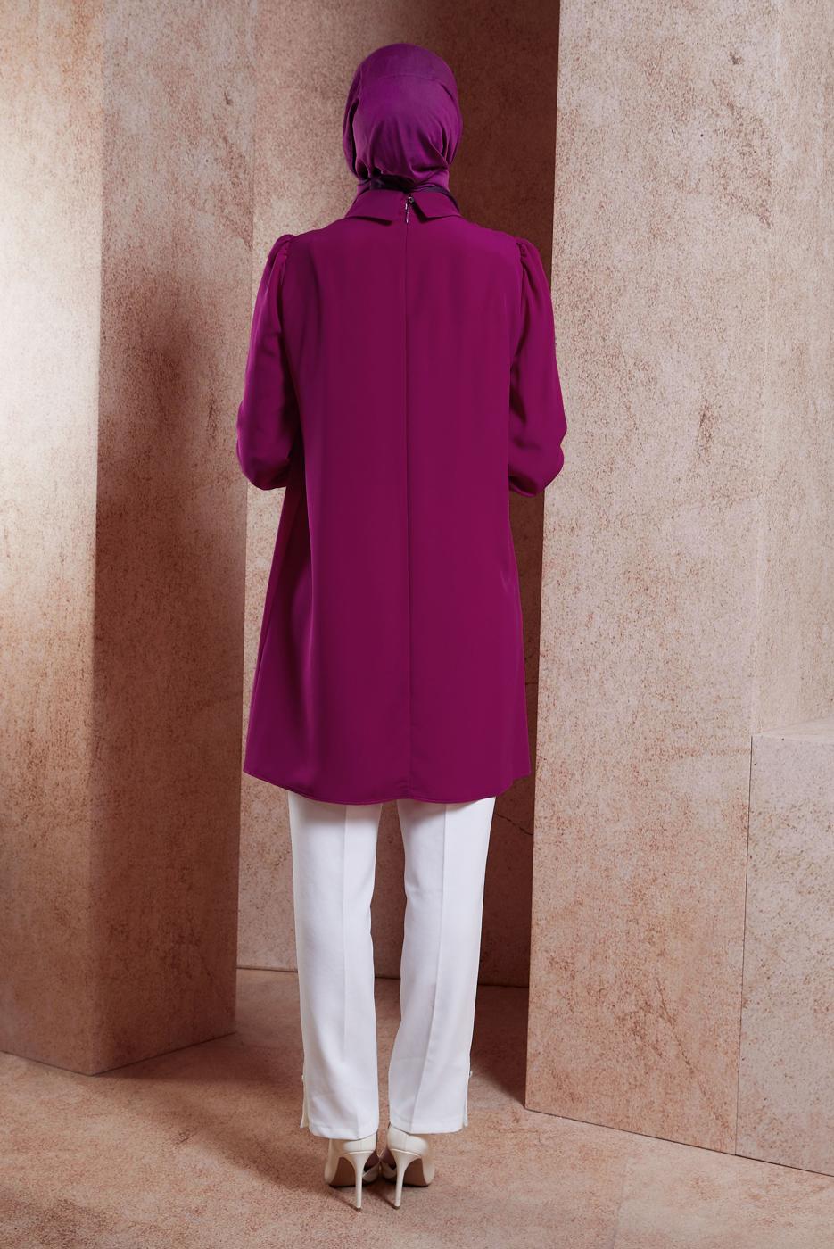 Tesettür giyim FUŞYA ALVİNA TAŞ DETAYLI TUNİK T 42902