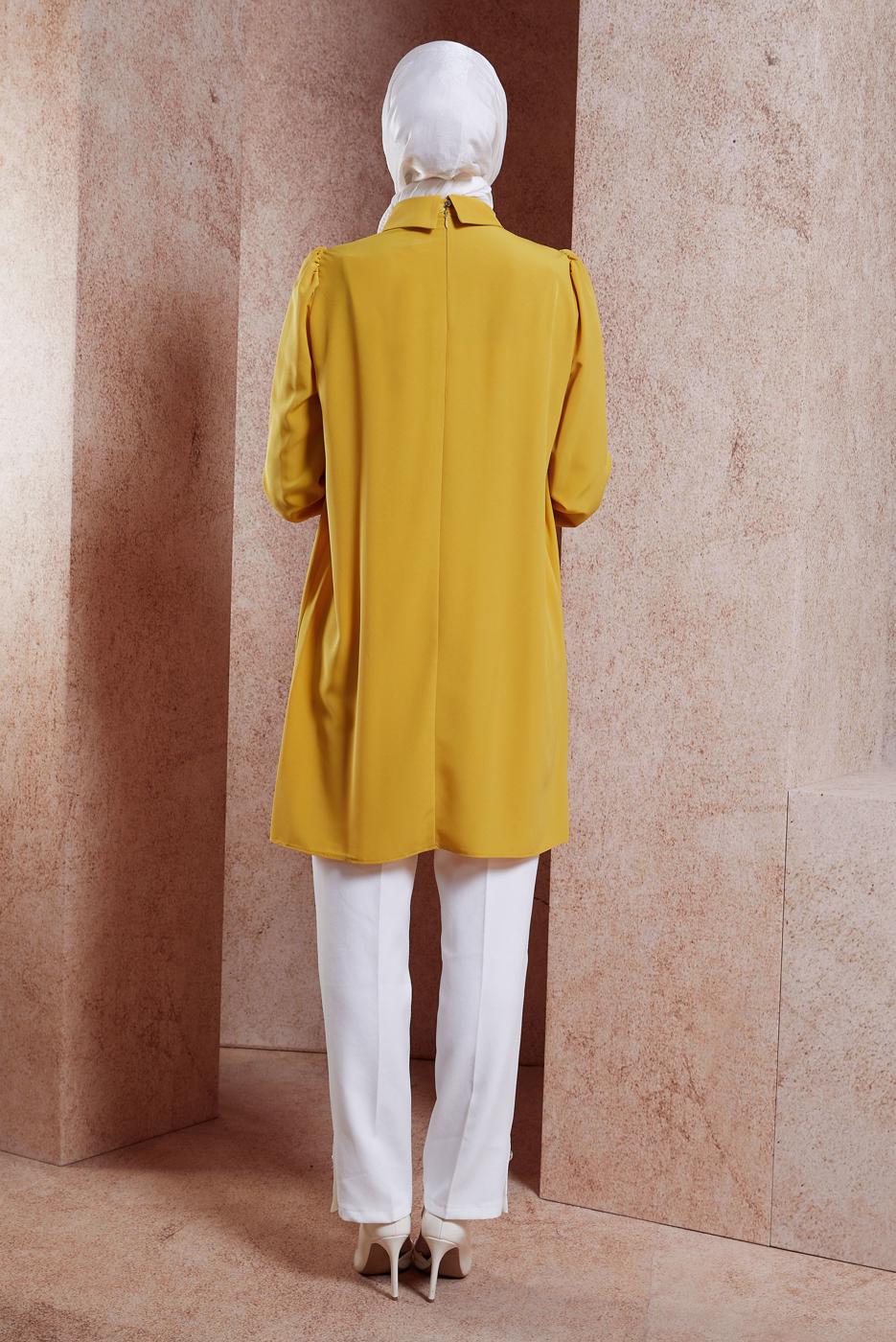 Tesettür giyim SARI ALVİNA TAŞ DETAYLI TUNİK T 42902