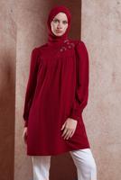 Tesettür giyim BORDO ALVİNA TAŞ DETAYLI TUNİK T 42902